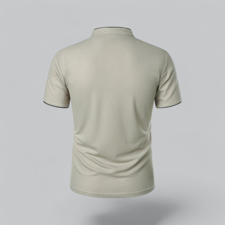 Men's fashion short sleeve polo, Mandarin collarless style, versatile summer apparel.