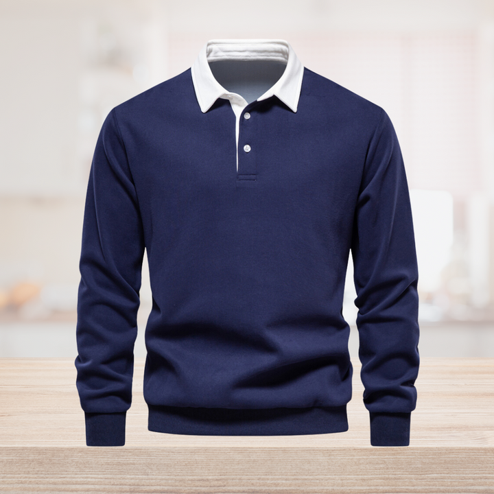 Men's Modern Polo Pullover. Long sleeve, stylish & comfortable for refined casual wear. New arrival men's fashion.
