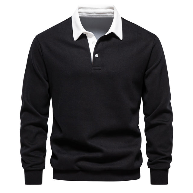 Stylish men's long sleeve polo pullover. Perfect for smart casual outfits & versatile everyday comfort.
