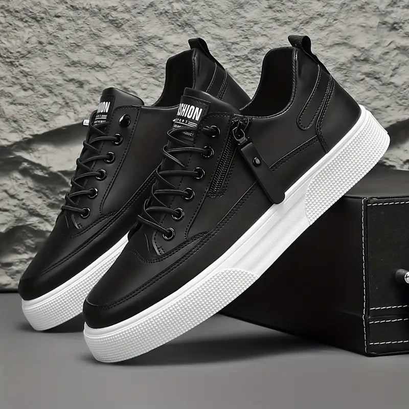 Men's modern side-zip sneakers for everyday style & comfort. Casual black or white footwear.