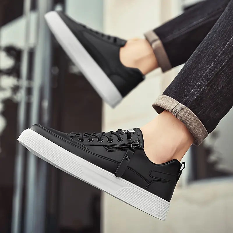 Modern men's fashion sneakers with side-zip detail, elevating everyday casual street style. Versatile.