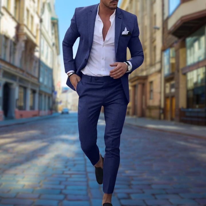 Men's modern slim fit suit. Sharp, stylish design for business, weddings, and formal events. All-day comfort.