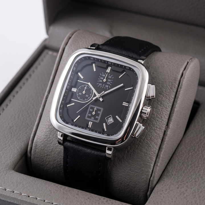Durable men's square dial quartz watch, perfect for everyday wear. Features a modern minimalist design.
