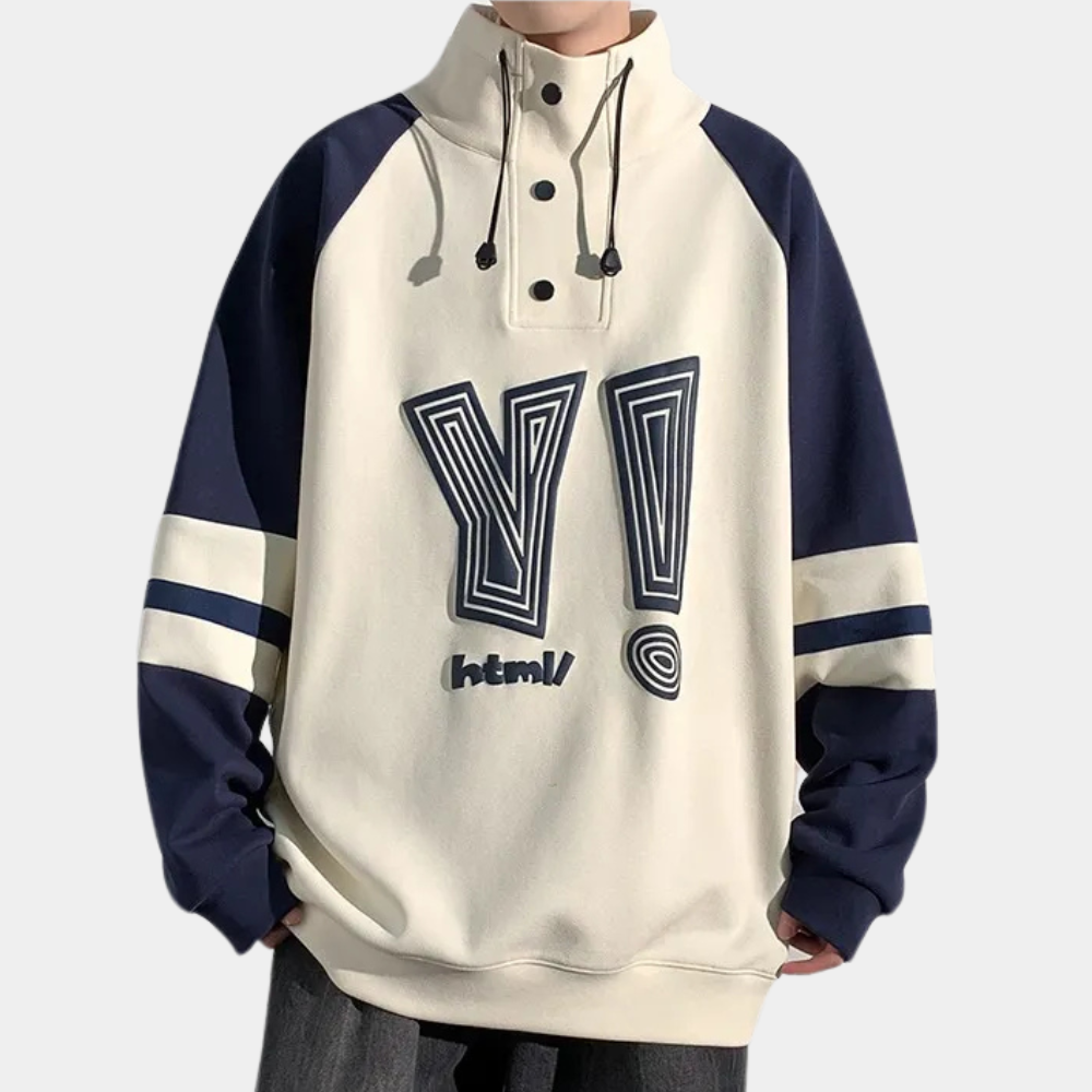 Men's modern stand-up collar sweater, tailored fit, long sleeve pullover for versatile casual and smart casual style.