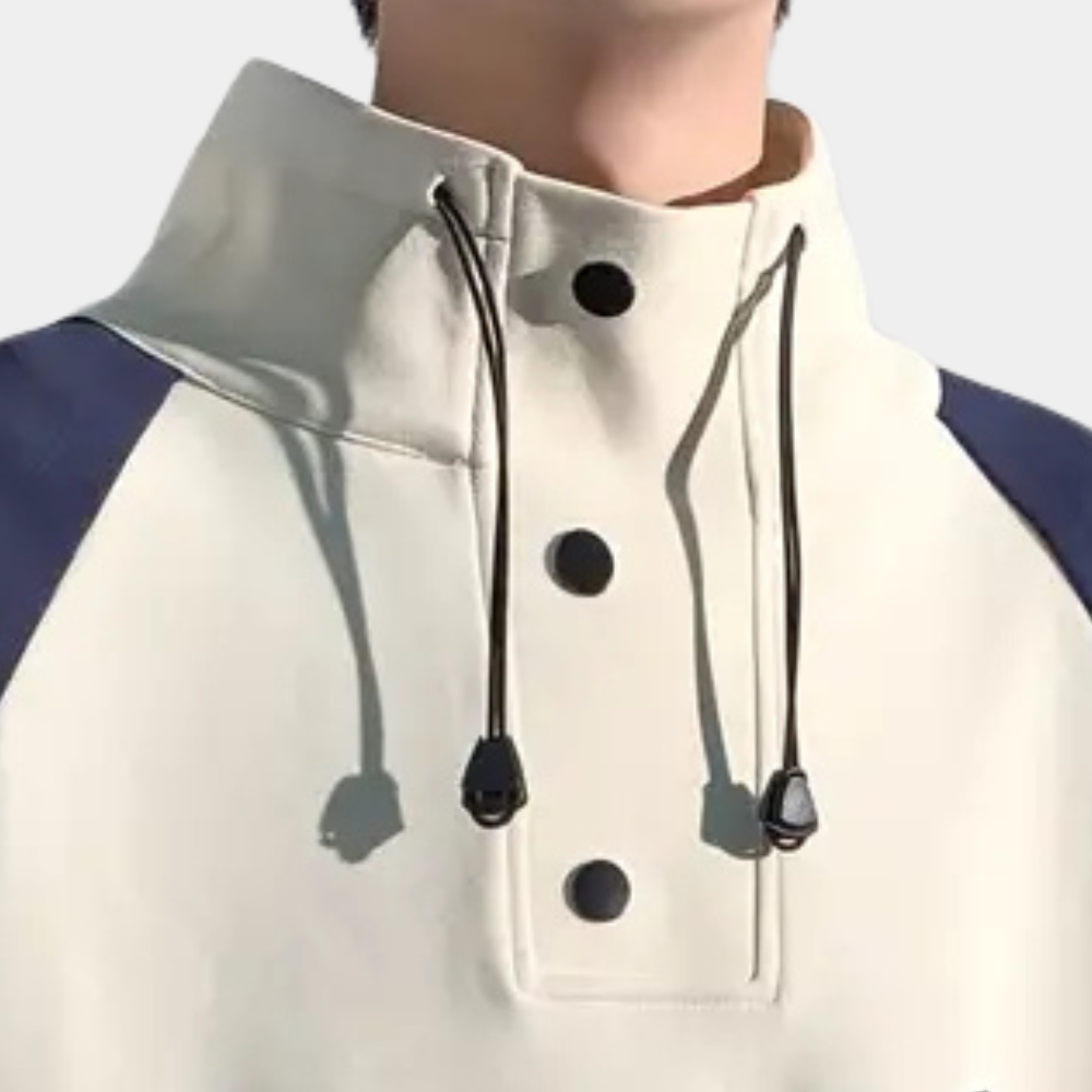 Comfortable men's stand-up collar sweater, modern design, tailored fit, perfect for effortless smart casual wear.