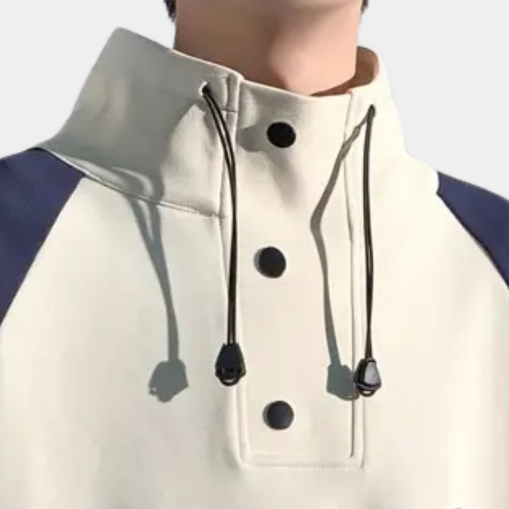 Comfortable men's stand-up collar sweater, modern design, tailored fit, perfect for effortless smart casual wear.
