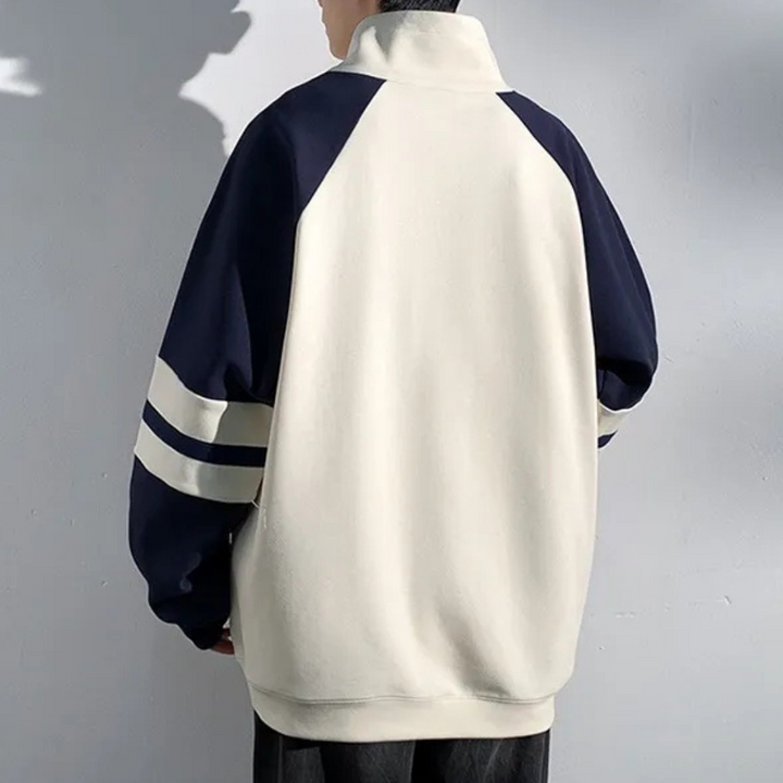 Stylish men's stand-up collar sweater, modern pullover with a tailored fit, versatile for casual to smart-casual looks.