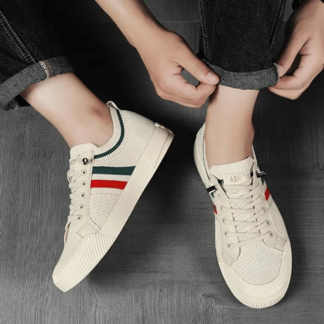 Man wearing men's modern street runner sneakers, perfect for comfortable city walking, casual outings, and street style.
