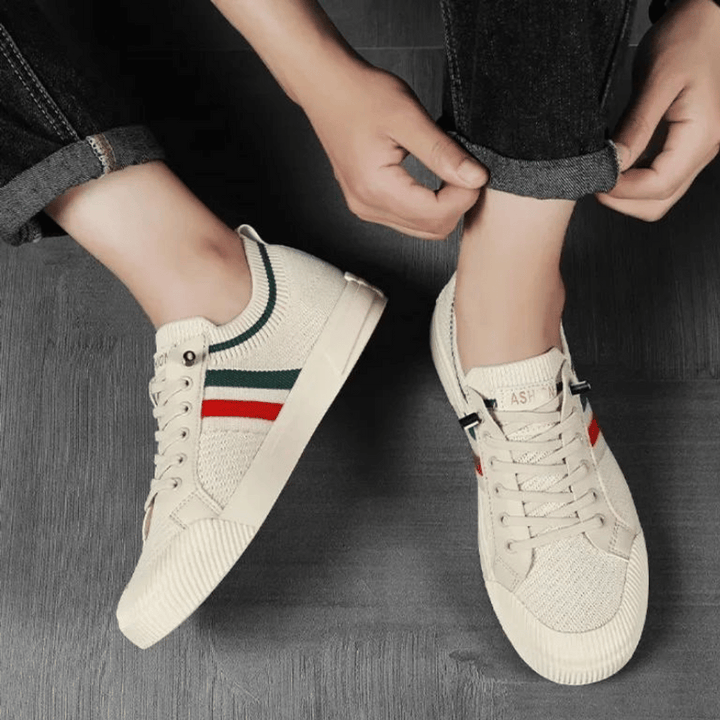 Man wearing men's modern street runner sneakers, perfect for comfortable city walking, casual outings, and street style.