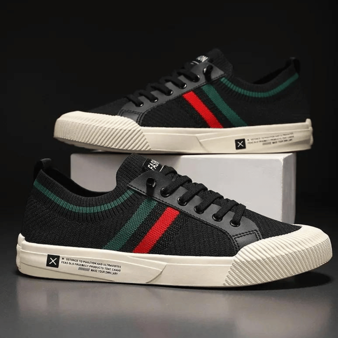 Top view of sleek men's modern street runner sneakers, offering comfortable, contemporary footwear for urban street style.