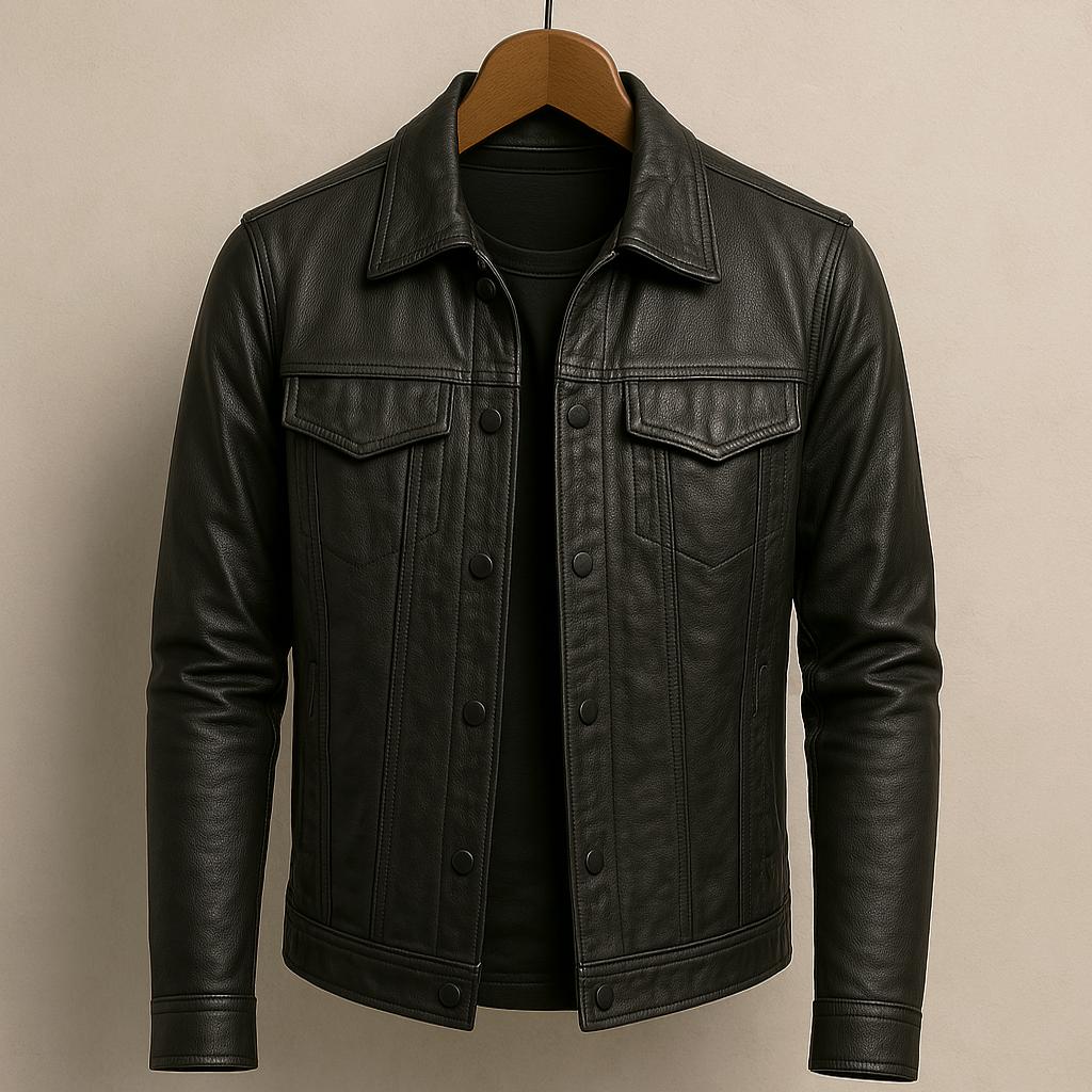 Modern tailored men's outerwear jacket. Stylish zipper design, perfect for urban casual fashion & everyday sleek wear.