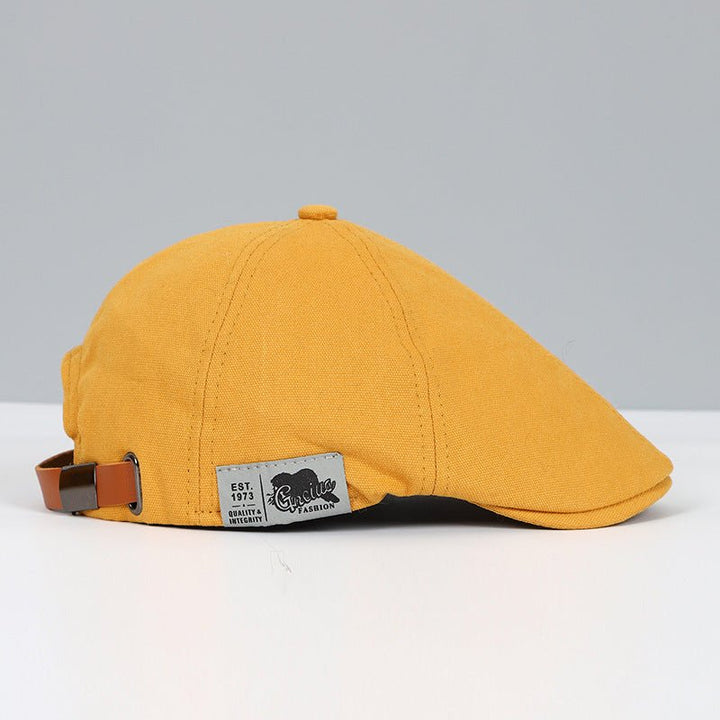 Yellow Men's Urban Beret, an adjustable modern cap, versatile headwear for men's fashion.