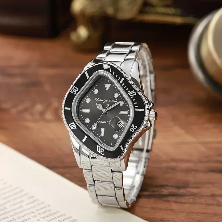 Unique men's quartz timepiece, abstract dial, perfect fashion accessory.