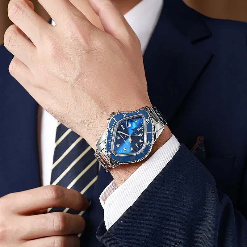 Men's fashion watch, unique abstract dial, stainless steel, accurate quartz movement.