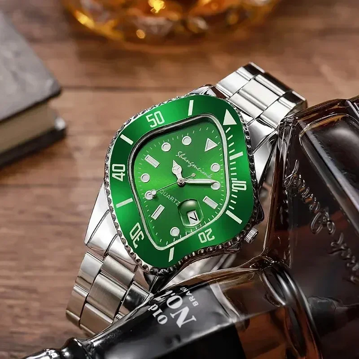 Distorted abstract dial men's watch, a unique and modern fashion statement.