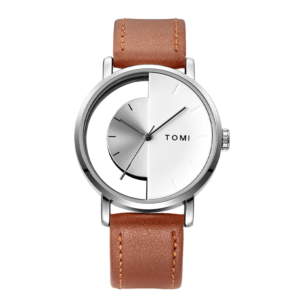 Sophisticated men's watch: modern eclipse dial, genuine leather strap. Perfect for fashion.