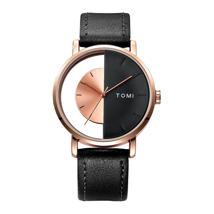 Modern men's fashion watch: sophisticated eclipse dial and comfortable leather strap.