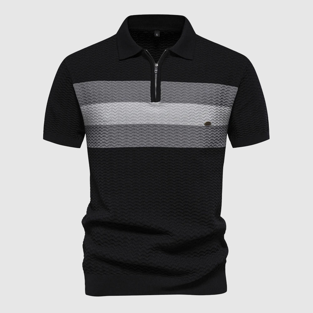 Comfortable men's everyday zip polo shirt, short sleeve, with a modern casual design.