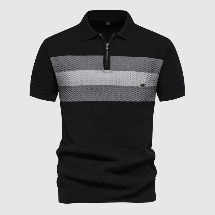 Comfortable men's everyday zip polo shirt, short sleeve, with a modern casual design.