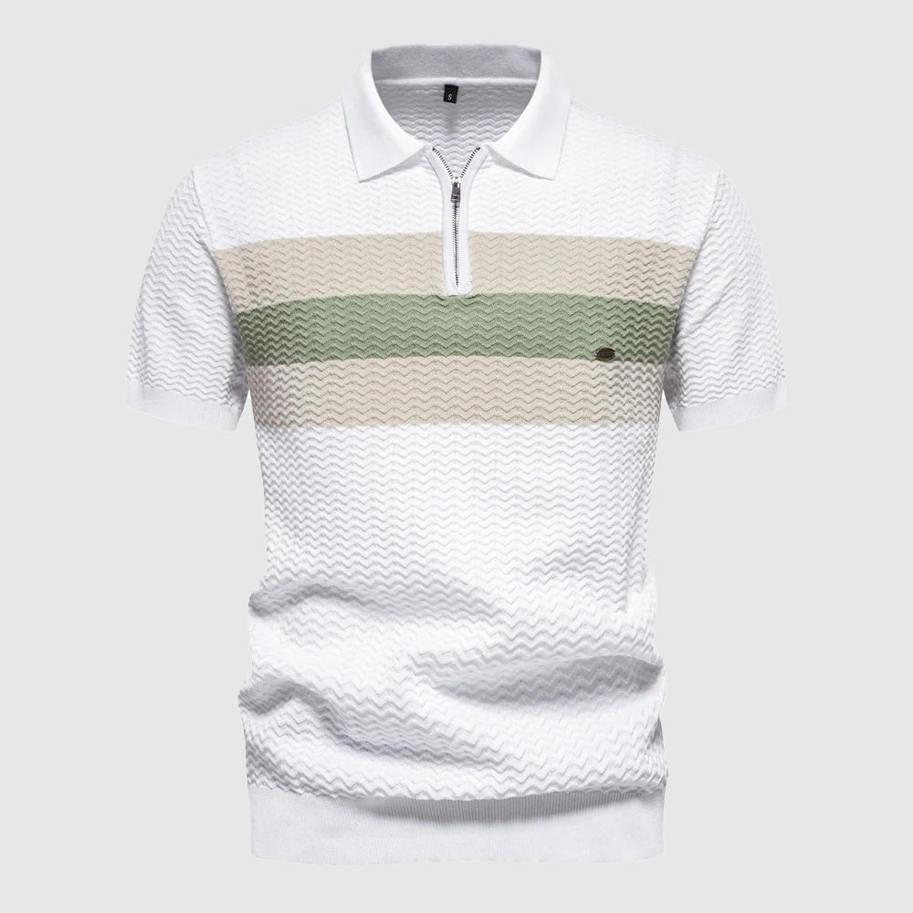 Men's short sleeve polo top featuring a modern zip placket, ideal for everyday comfort.
