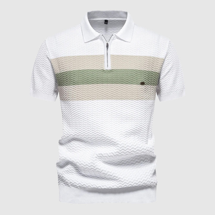 Men's short sleeve polo top featuring a modern zip placket, ideal for everyday comfort.
