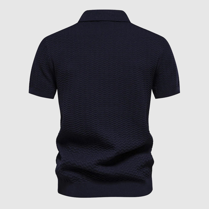 Men's casual zip polo shirt, short sleeve, offering modern style and everyday comfort.
