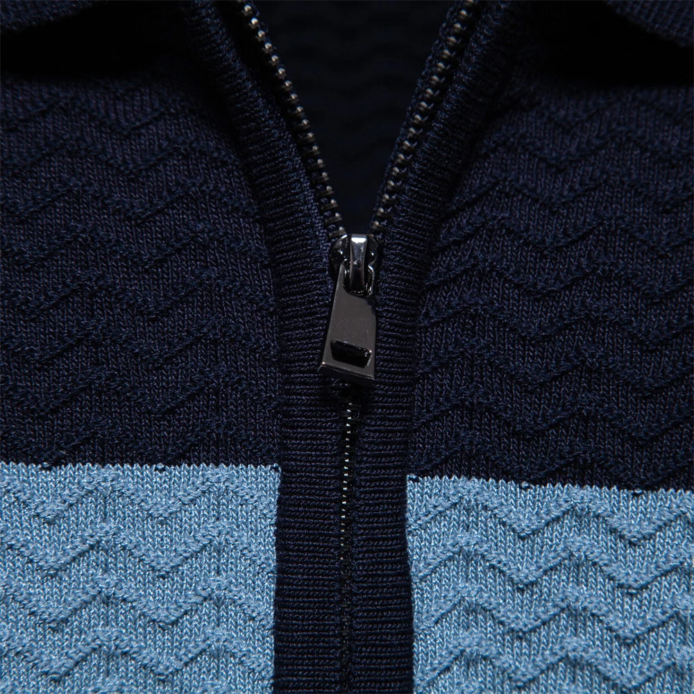 Comfort-fit men's modern zip polo shirt, short sleeve, perfect for casual everyday wear.