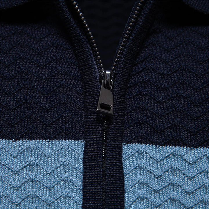 Comfort-fit men's modern zip polo shirt, short sleeve, perfect for casual everyday wear.