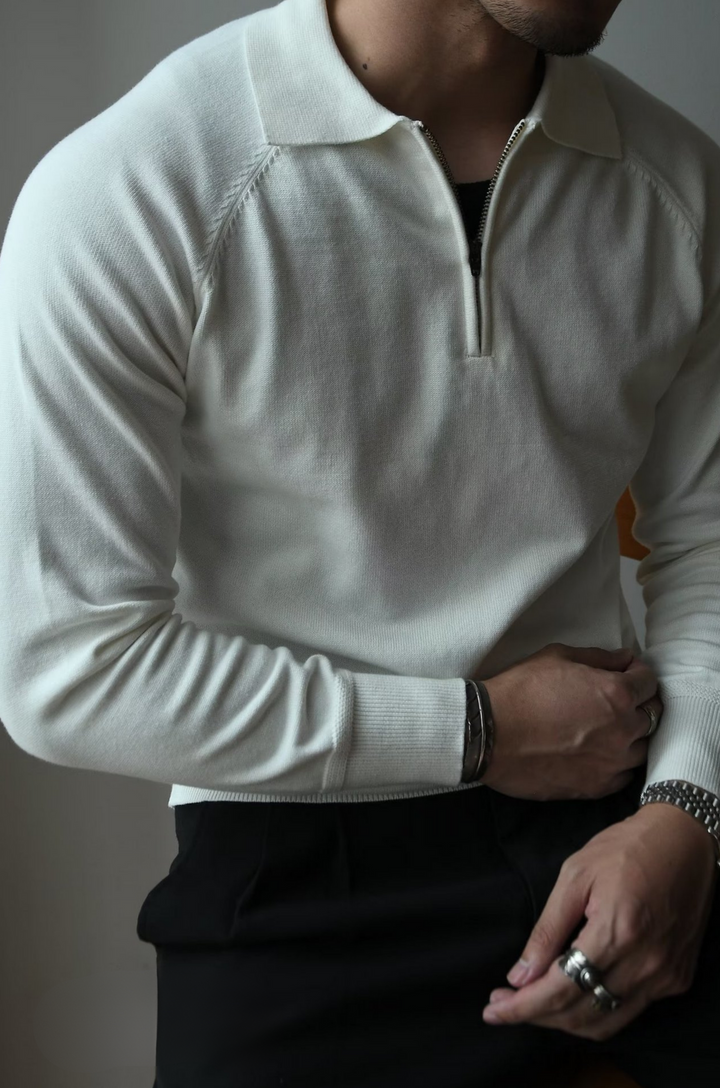 Comfortable men's modern fit zip polo shirt. Short sleeve top for versatile casual and smart casual wear.