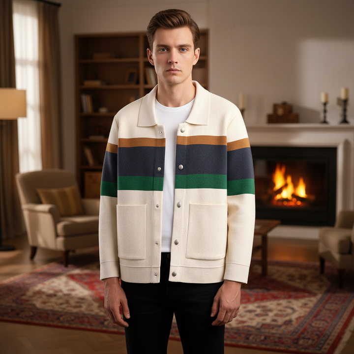 Men's moderne warming striped button-up comfort vest in polyester for spring autumn casual wear