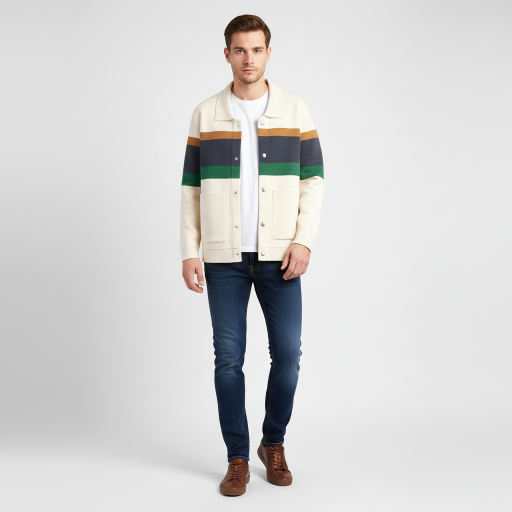 Jonas men's striped button-up comfort vest, ideal for spring-autumn casual layered style
