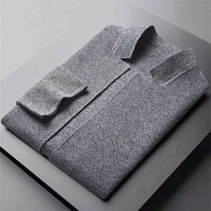 Structured gray Modform jacket, men's everyday casual wear. Features a contemporary stand collar & clean button front.