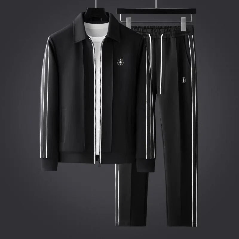 Men's Monaco Stripe Coordinated Set. Stylish black & white striped casual outfit. Ideal men's loungewear & athleisure.