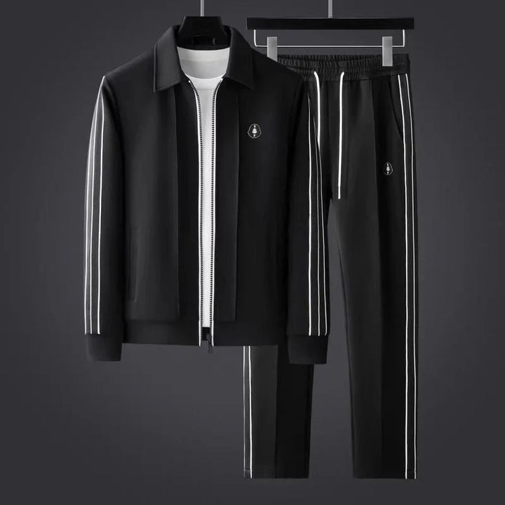 Men's Monaco Stripe Coordinated Set. Stylish black & white striped casual outfit. Ideal men's loungewear & athleisure.