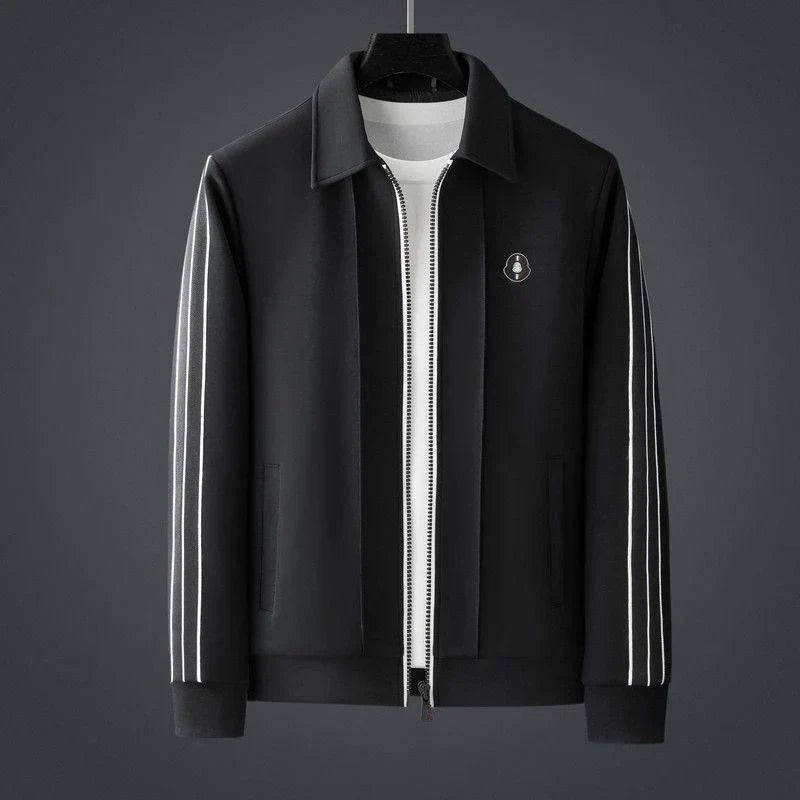 Stylish Men's Black & White Stripe Set. Comfortable coordinated casual apparel for modern men's fashion.