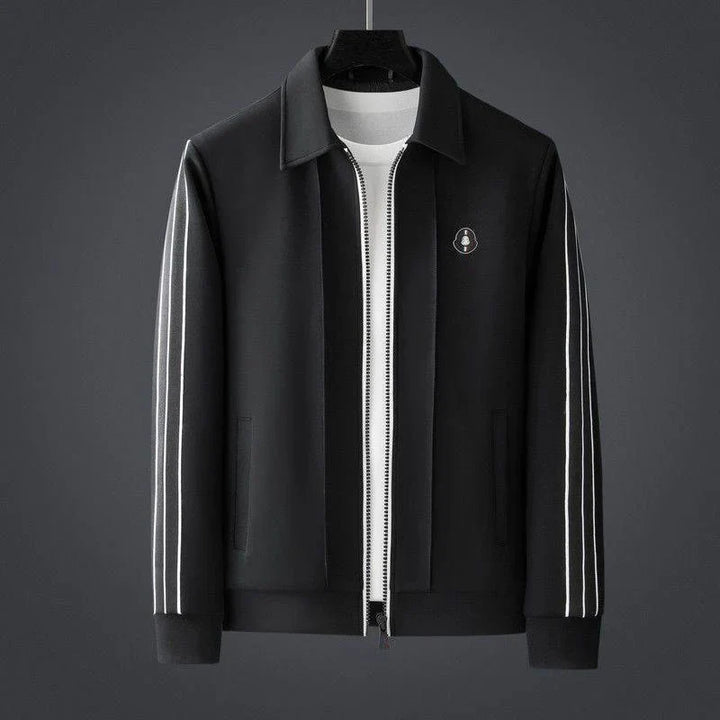 Stylish Men's Black & White Stripe Set. Comfortable coordinated casual apparel for modern men's fashion.