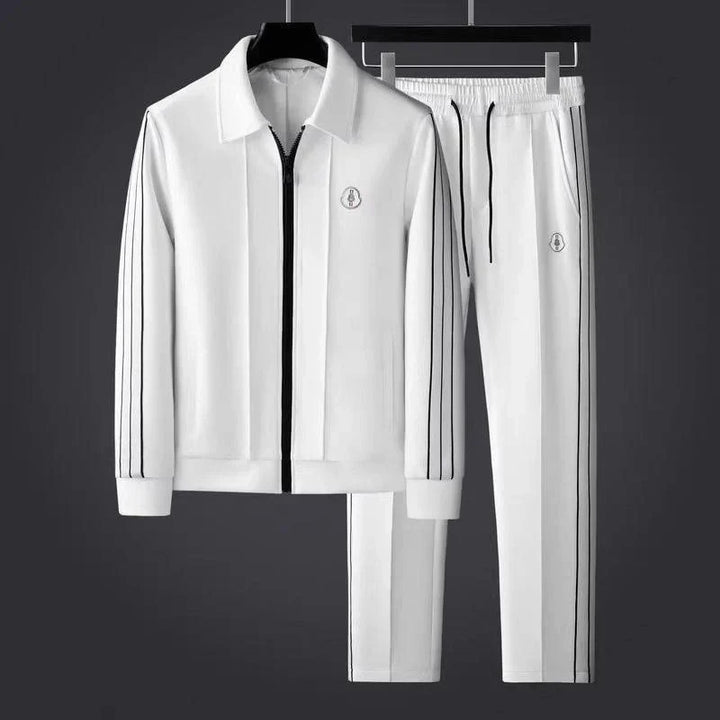 Coordinated Men's Casual Set. Black and white Monaco stripe design. Modern and comfortable men's fashion apparel.