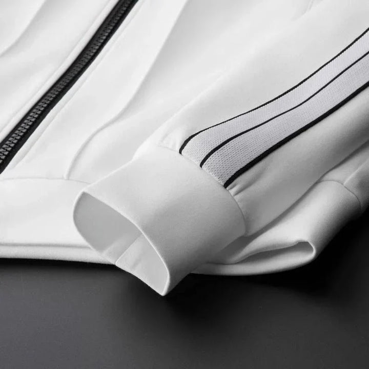 Modern Men's Black & White Stripe Set. Coordinated casual fashion for ultimate comfort & style. Monaco design.