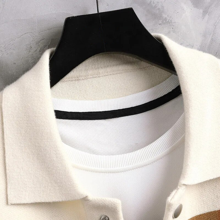 Stylish men's striped button-up cardigan in Monaco design. A cozy, versatile outerwear piece for men's fashion.