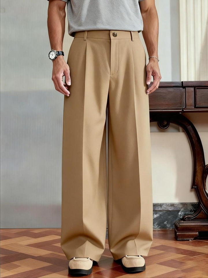 Stylish men's Monaco wide leg trousers. Versatile tailored pants for formal events or smart casual outfits.