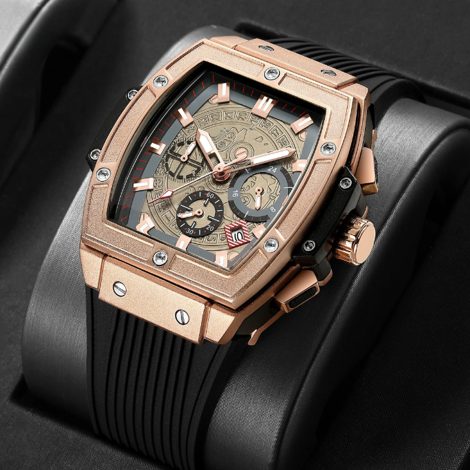 Monarch multi-function black sport watch for men; water resistant, durable timepiece with a sleek silicone band.