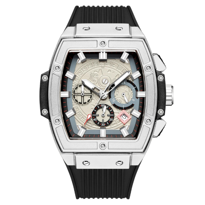 Monarch men's multi-function sport watch; sleek design, water resistant, comfortable silicone band for active men.