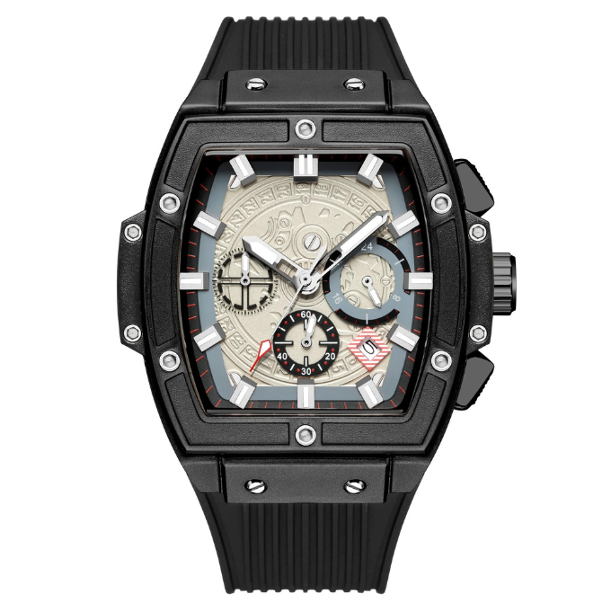 High-performance Monarch sport watch; multi-function, durable timepiece for men, water resistant, silicone strap.