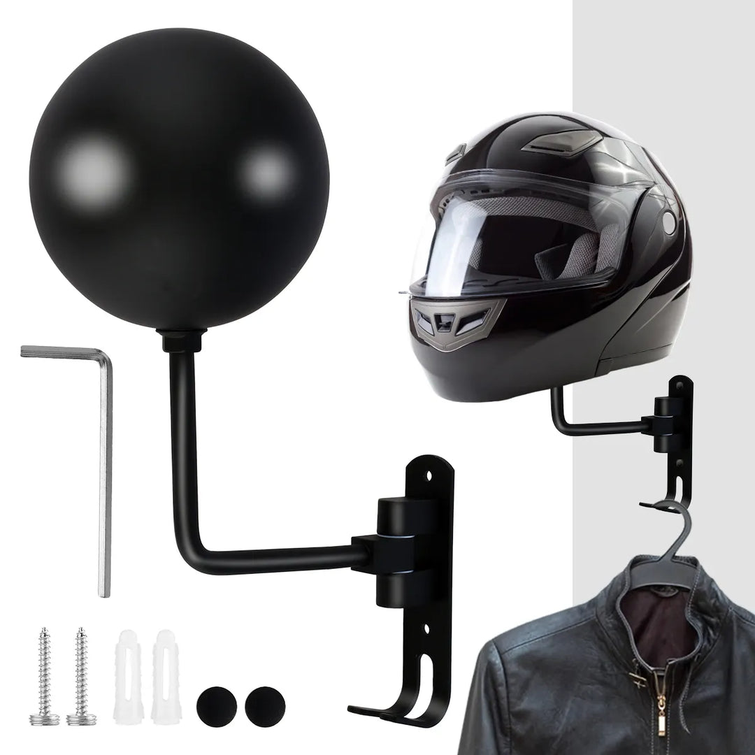 Durable wall mount rack for men's motorcycle helmet & riding jacket. Ideal for secure gear display.