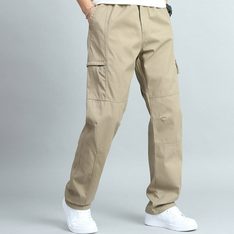 Versatile men's bottoms: durable multi-pocket cargo pants for rugged style & outdoor adventures.