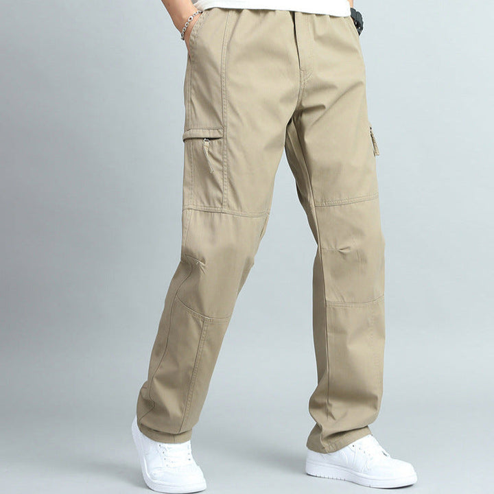 Versatile men's bottoms: durable multi-pocket cargo pants for rugged style & outdoor adventures.