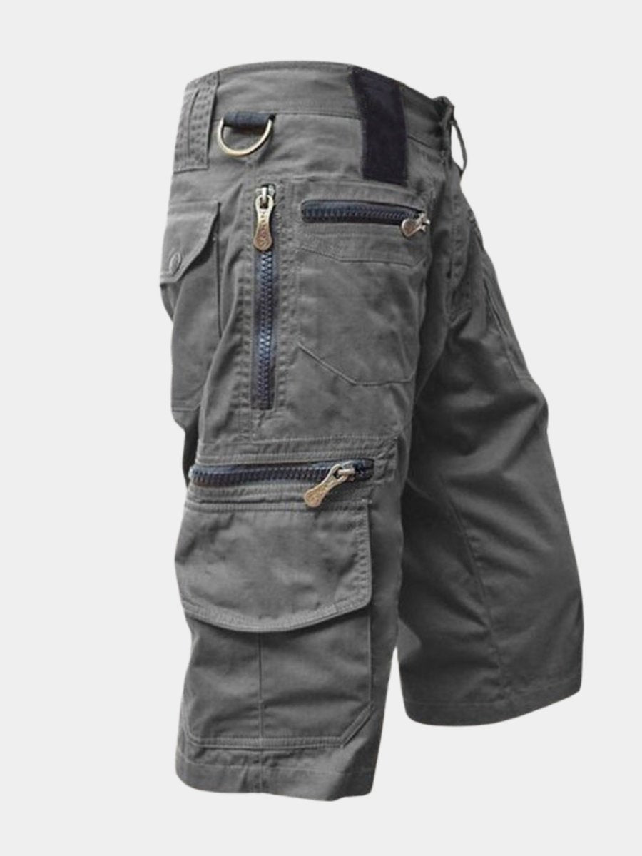 Men's multi-pocket cargo shorts, ideal for active days, travel & outdoor adventures. Comfortable utility shorts.