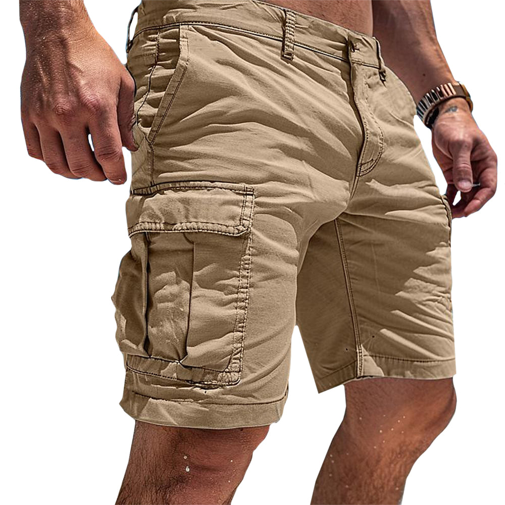 Breathable men's cargo shorts with multiple utility pockets, ideal for summer outdoor adventure & casual comfort.