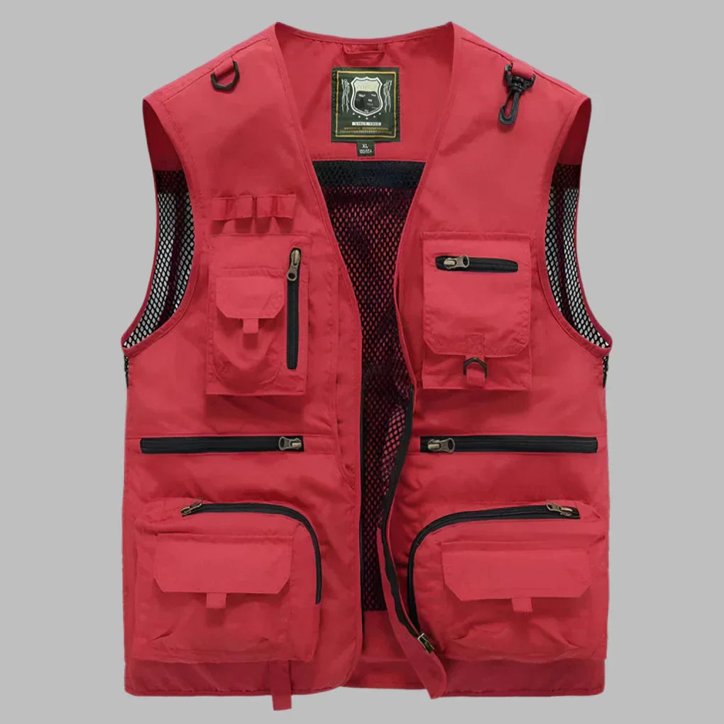 Men's multi-pocket outdoor vest, ideal for hiking, fishing & travel. Practical utility vest with many pockets.