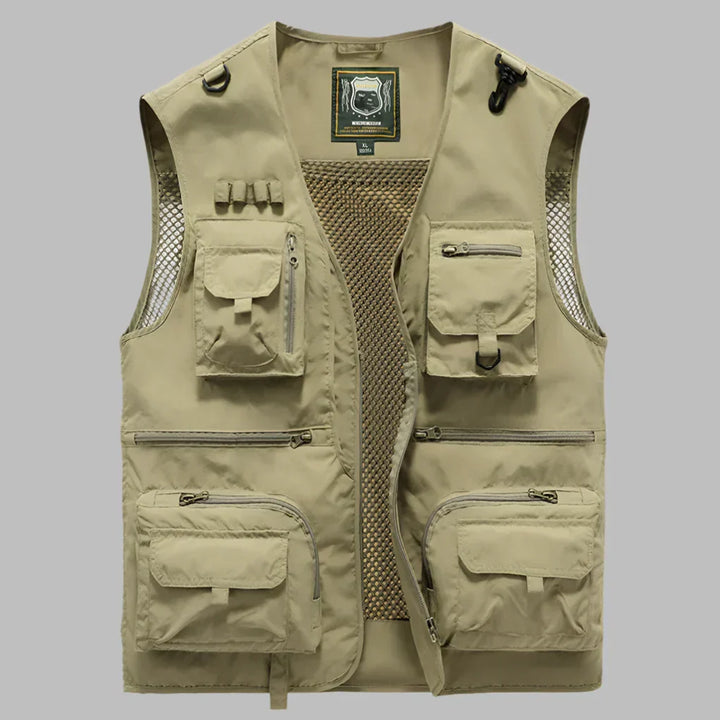 Travel-ready men's multi-pocket fishing vest. Lightweight utility vest, great for adventure and casual wear.